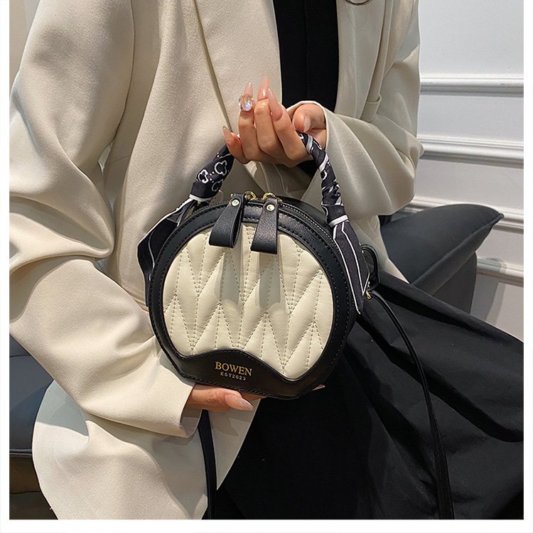 PU Small Round Crossbody Bag with Zipper and Stitching Detail