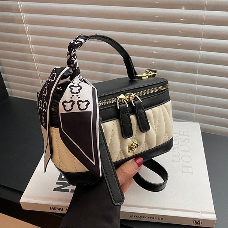 PU Small Square Crossbody Bag with Zipper and Stitching Detail
